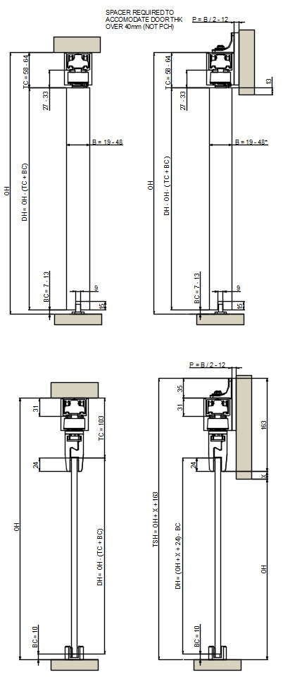 EVOLVE Automatic sliding door gear - cross section dimensions
