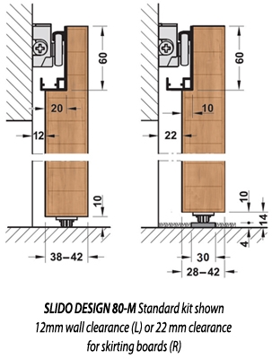 SLIDO 80-M sliding door gear - cross section dimensions