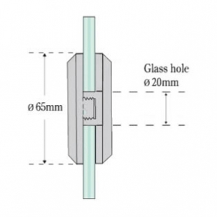 H65.BB flush pull for frameless glass doors, dimensions