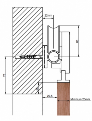 Projeto Xtra Designer timber sliding door gear - dimensions