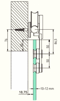 Projeto Xtra G designer sliding door gear for frameless glass - cross section dimensions