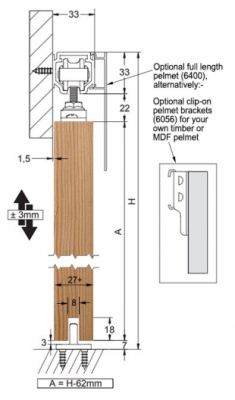 SAHECO Excellence 60/100 timber sliding door gear - cross section dimensions