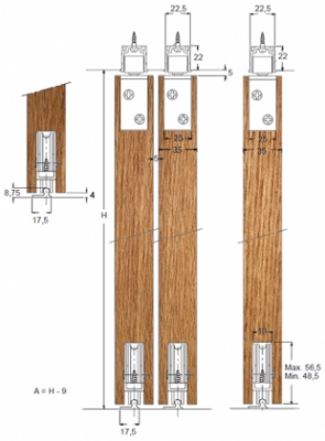 SAHECO SF-150 bottom rolling sliding door gear - cross section dimensions